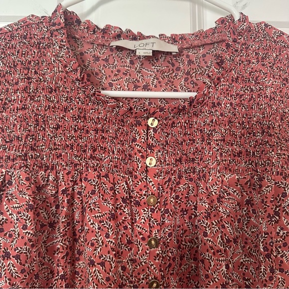 LOFT Floral Button-Front Ruffle Blouse - Red - Picture 3 of 5